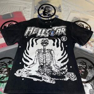 HELLSTAR STUDIOS INNER PEACE TEE GREY Black and White Graphic T-Shirt